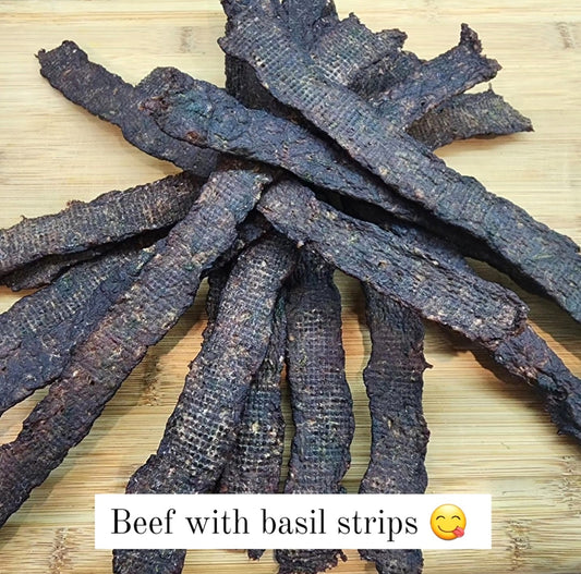 Beef strips with Organic Basil